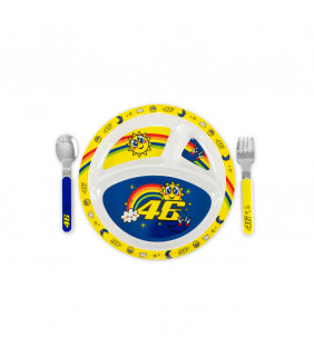 Set Assiètte Couverts Enfant Soleil/Lune VR46 Officiel MotoGP Valentino Rossi