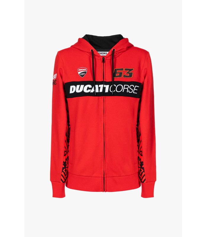 Sweat a capuche Zip Femme Francesco Bagnaia 63 Ducati Corse Officiel MotoGP