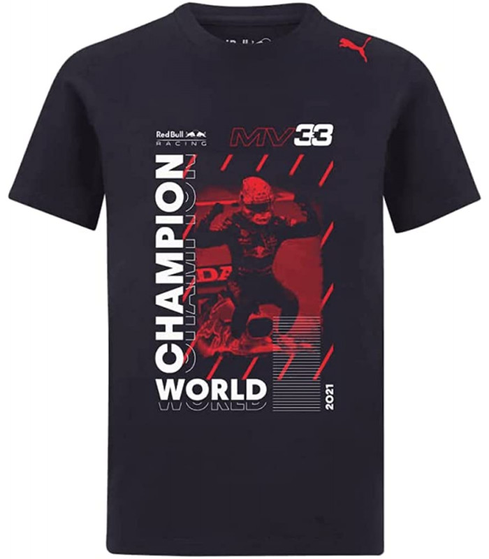 T-shirt Homme Max Verstappen Champion du monde Aston Martin Racing Formula Team RedBull Officiel F1